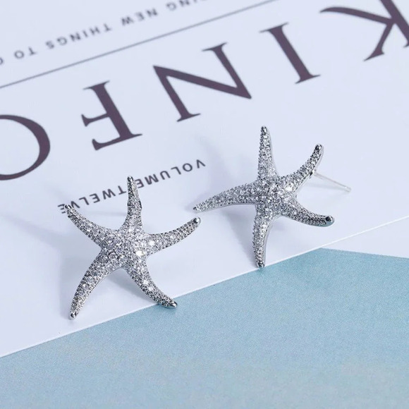 Vivid Starfish Full Zircon Stud Earrings for Women, EVGG1038 - Picture 9 of 9